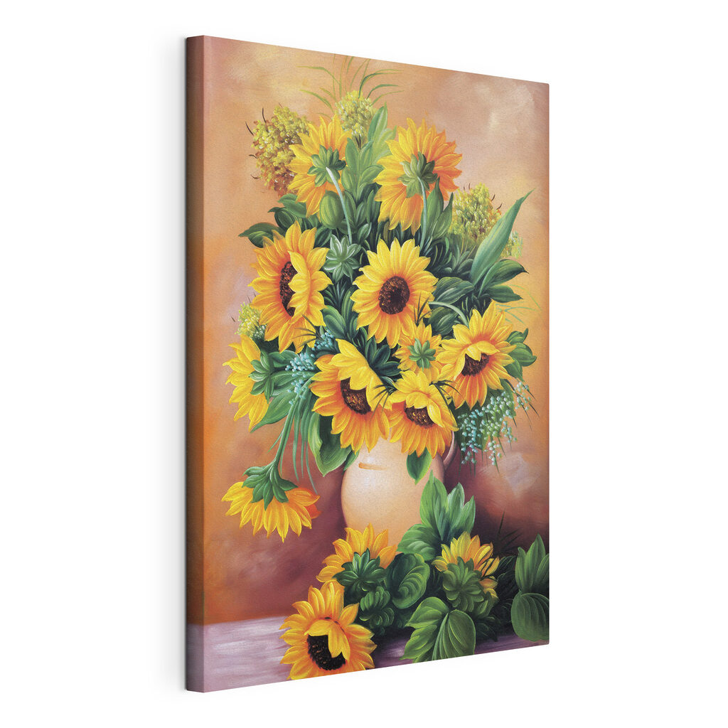 Girasoli in un vaso, tela tesa e bordo avvolto