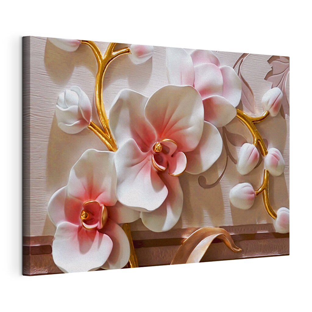 Orchidee alla luce rosa, tela tesa e bordo avvolto