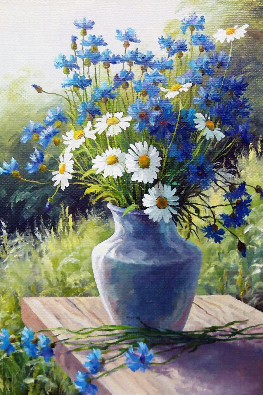 Fiori blu in vaso — design completo
