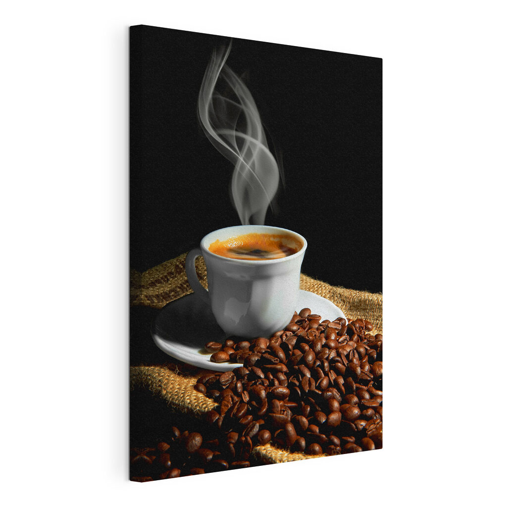Caffè appena fatto, tela tesa e bordo avvolto