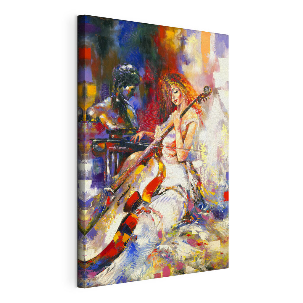 Violoncello in movimento, tela tesa e bordo avvolto