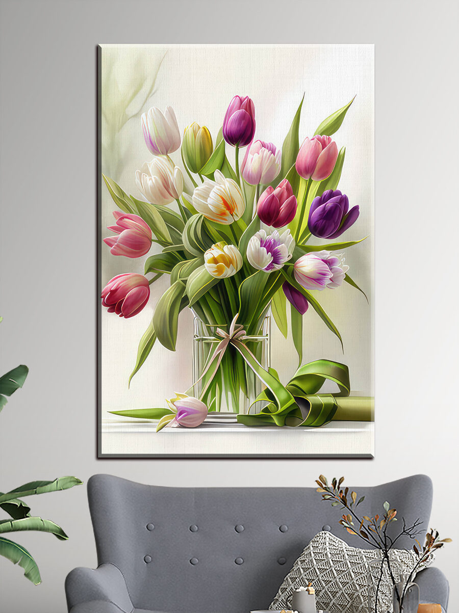 Vaso pieno di tulipani in un ambiente