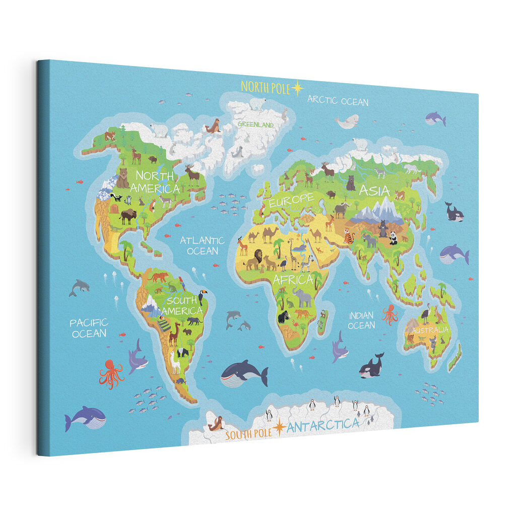 Giro del mondo colorato, tela tesa e bordo avvolto