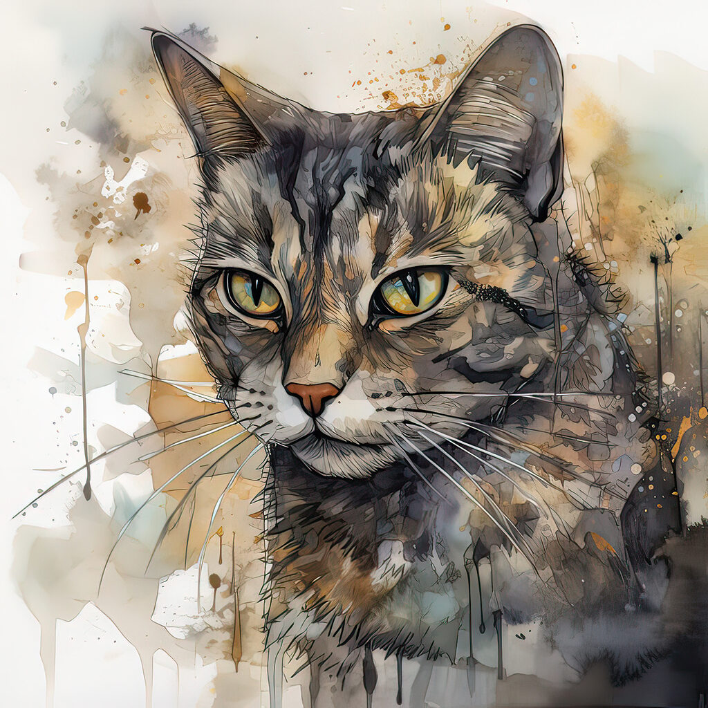 Gatto tra gli schizzi — design completo