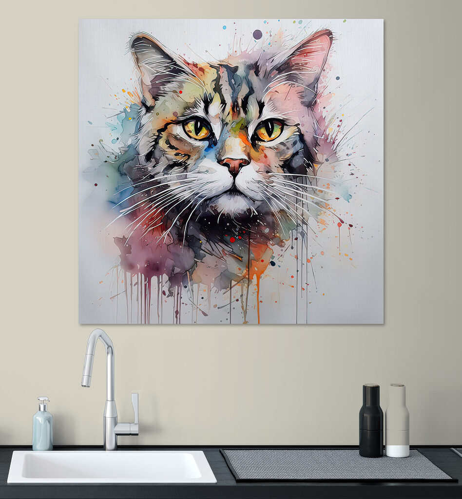 Gatto dai baffi colorati in un ambiente