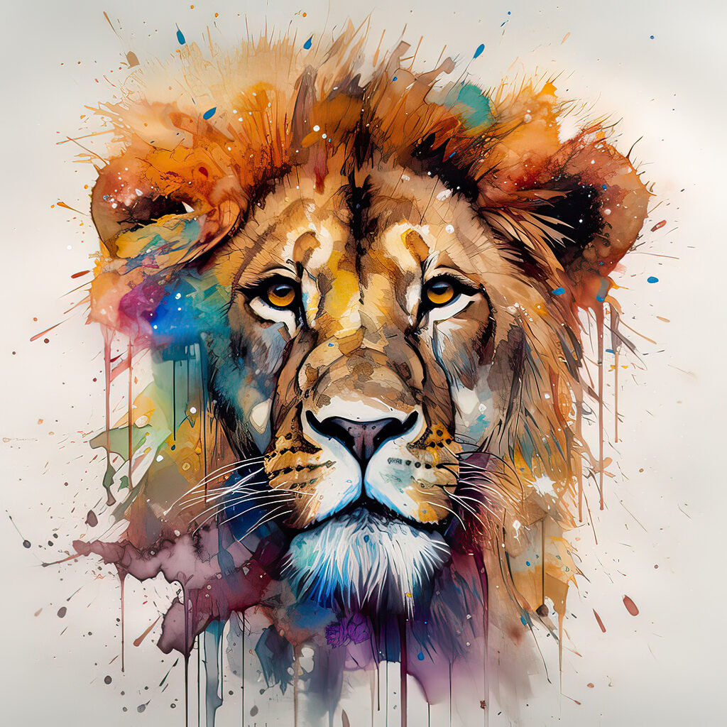 Leone dalla criniera colorata — design completo
