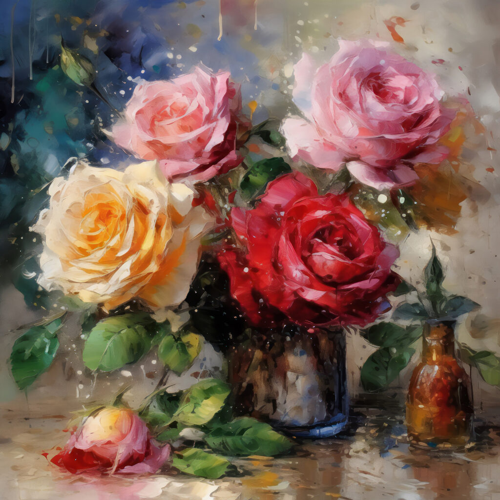 Rose in vaso metallico — design completo