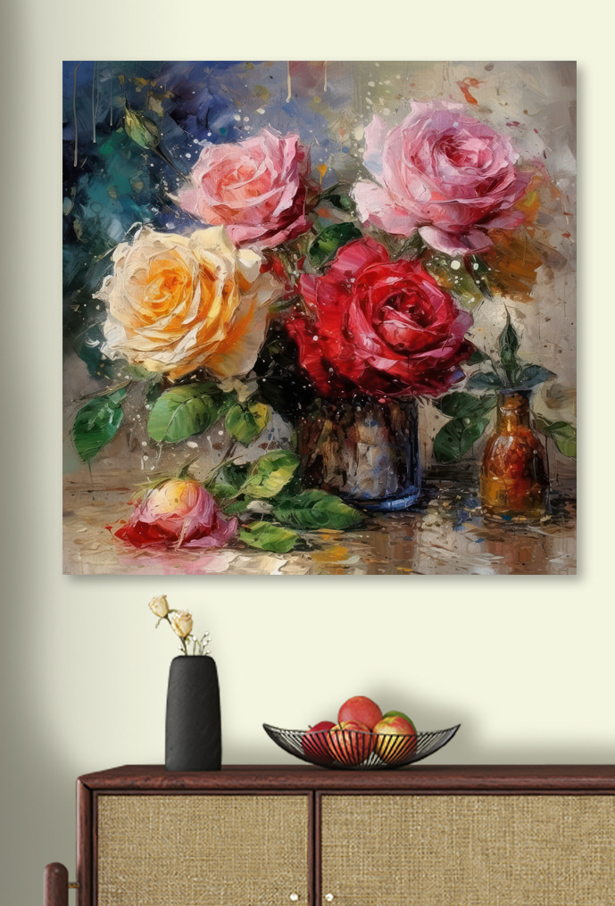 Rose in vaso metallico — ambiente 2
