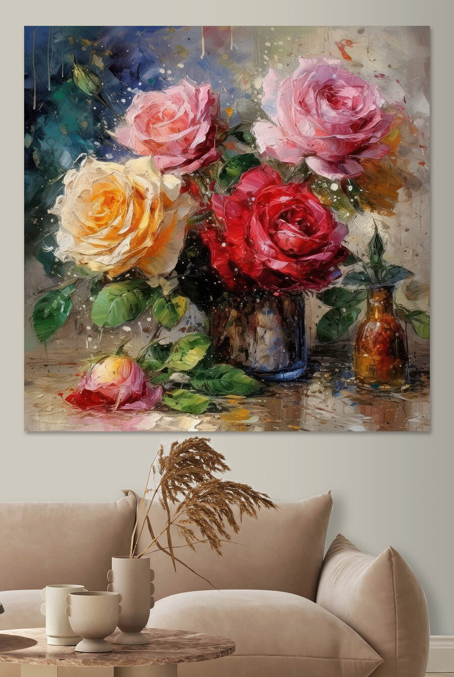 Rose in vaso metallico — ambiente 3
