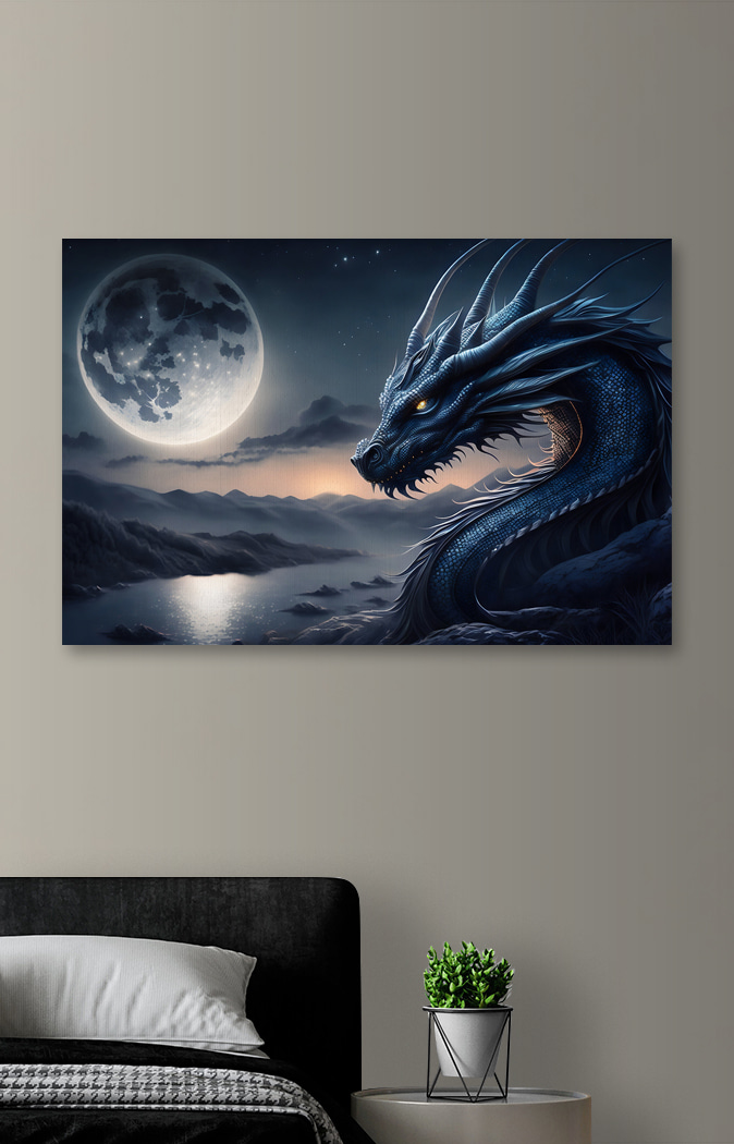 Drago sotto la luna in un ambiente