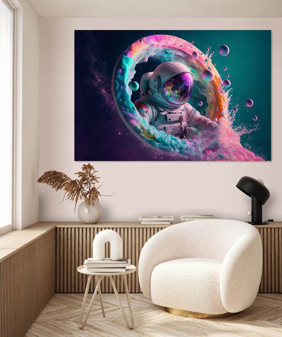 Astronauta tra i colori in un ambiente