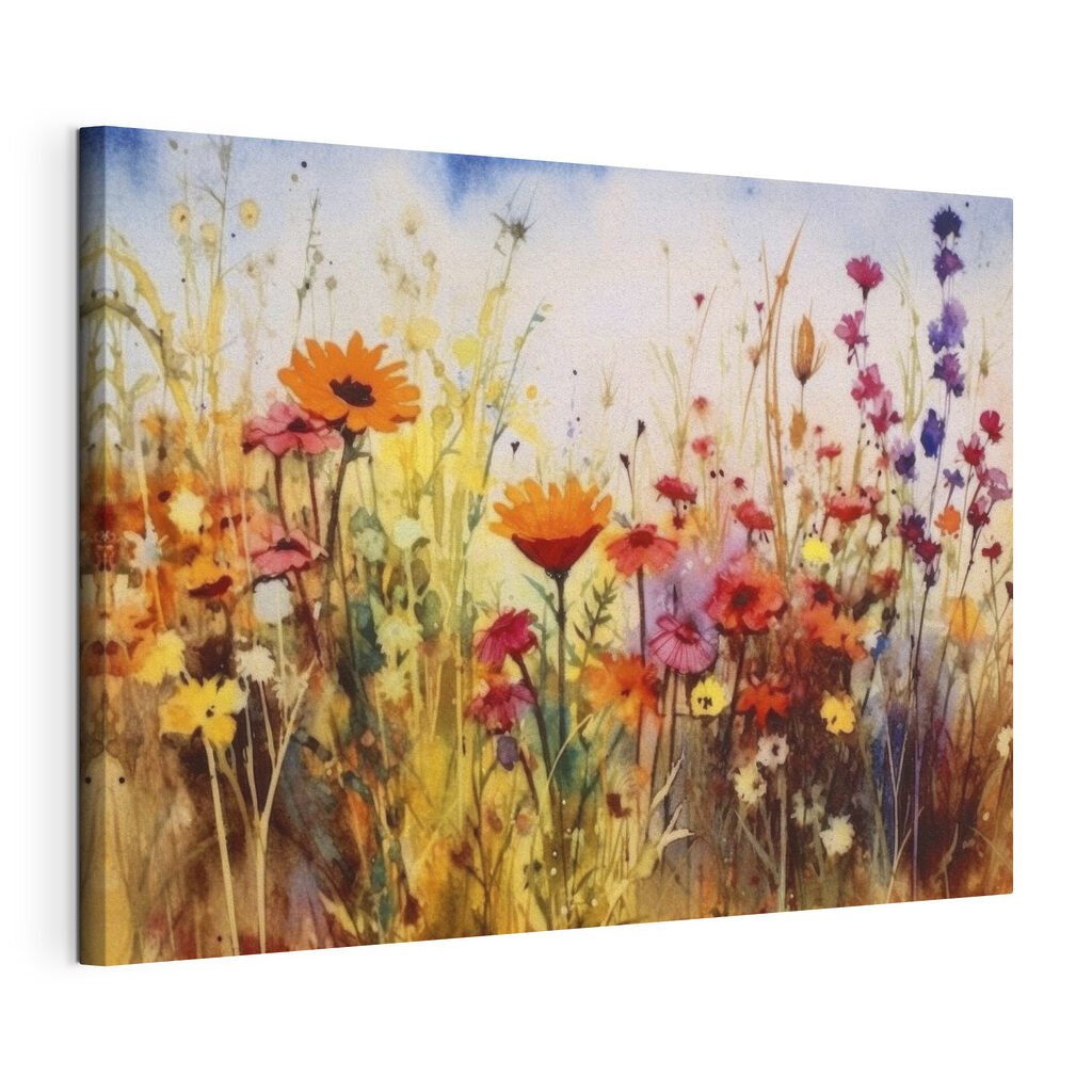Fiori di campo estivi, tela tesa e bordo avvolto