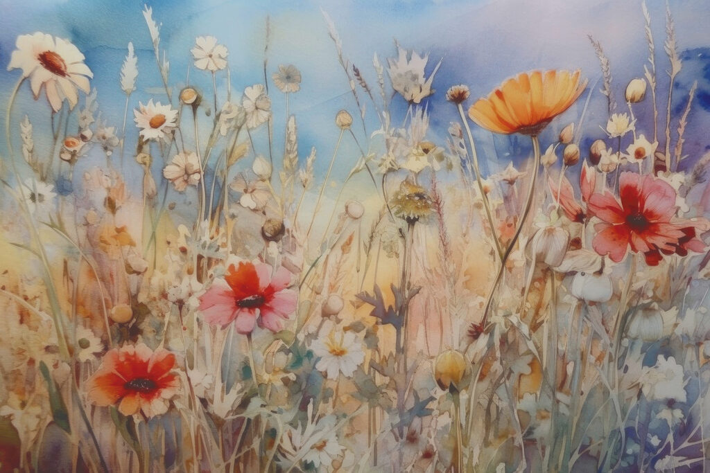 Fiori sotto cielo azzurro — design completo