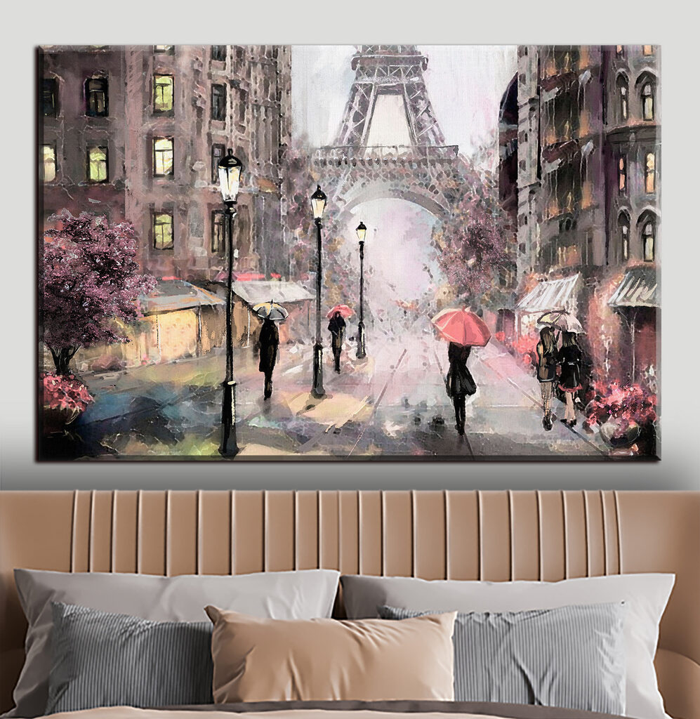 Ombrelli alla Torre Eiffel in un ambiente