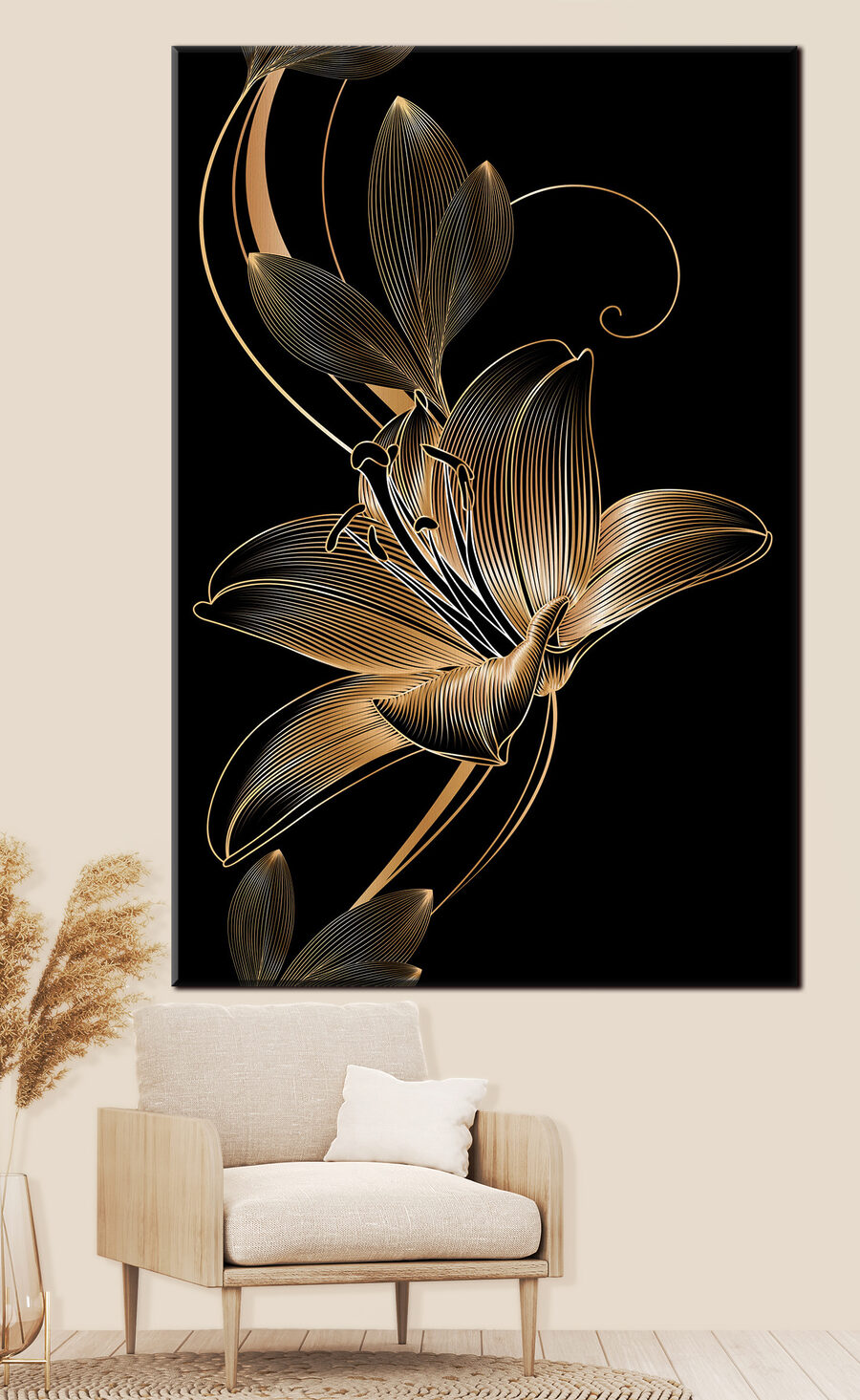 Fiore in linee dorate in un ambiente