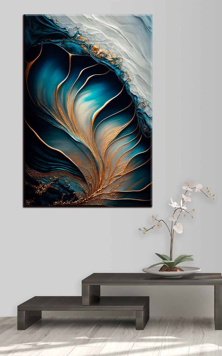 Pieghe blu, nervi d’oro — ambiente 3