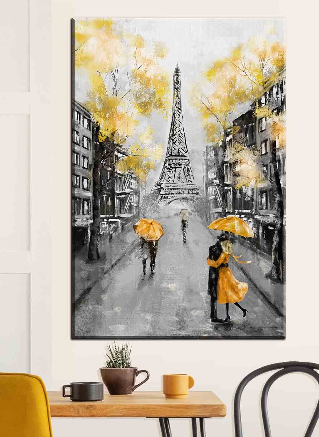 Ombrelli gialli a Parigi in un ambiente