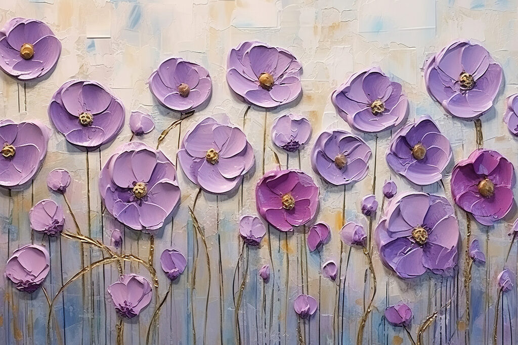 Fiori viola su steli — design completo