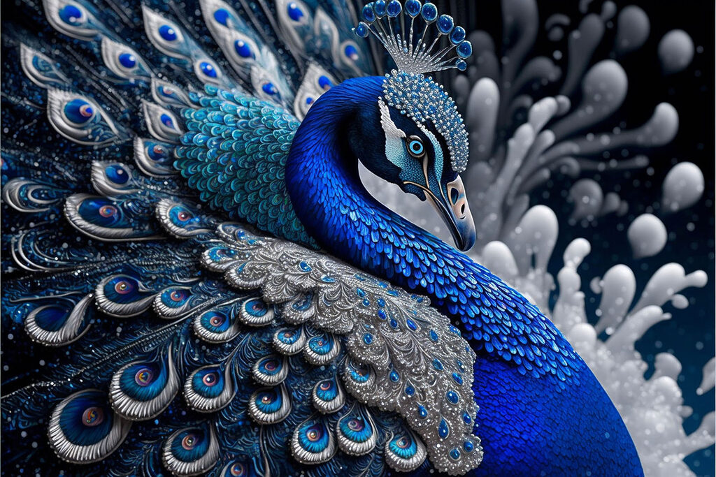 Piume blu come gioielli — design completo