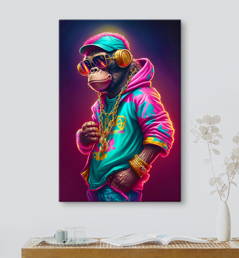 Scimmia in felpa neon — ambiente 5