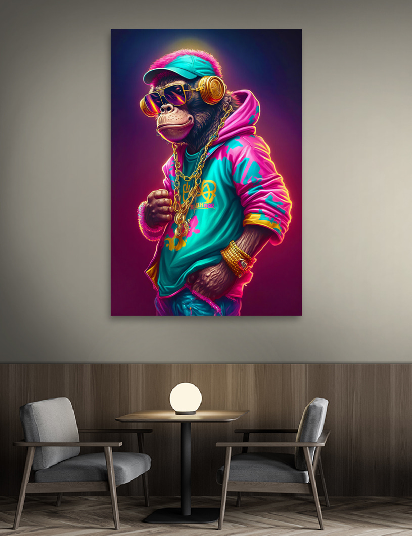Scimmia in felpa neon — ambiente 1