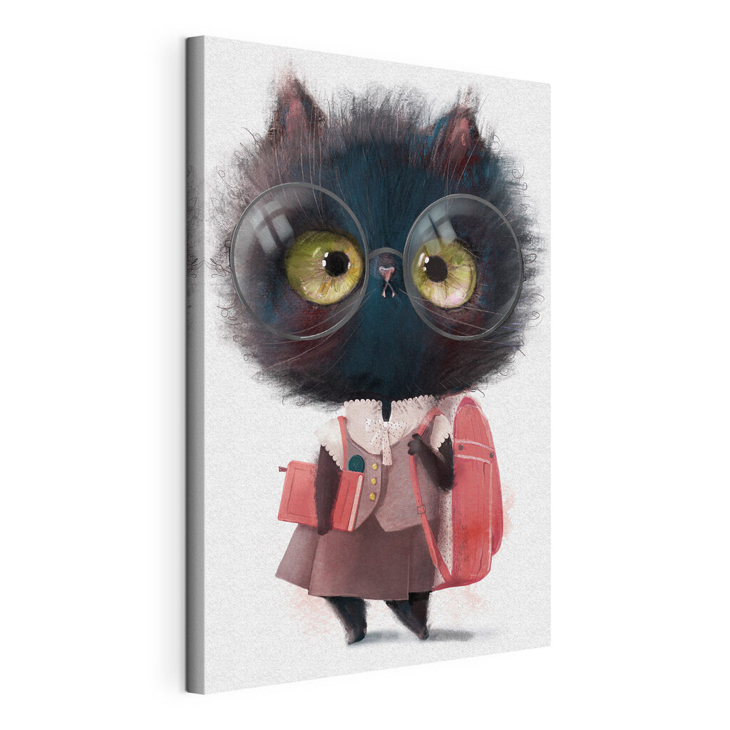Gattino pronto per scuola, tela tesa e bordo avvolto