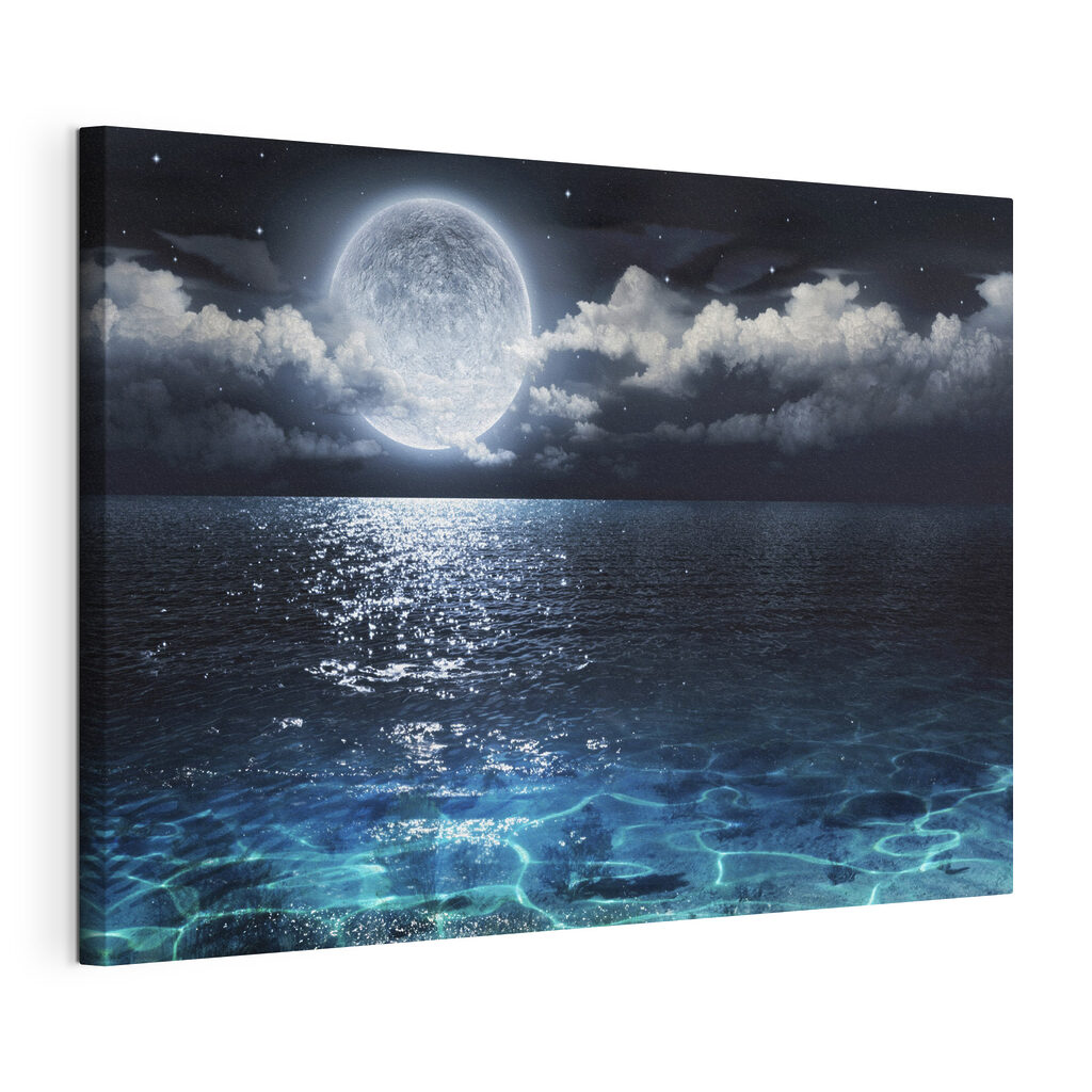 Luna sull’acqua scintillante, tela tesa e bordo avvolto