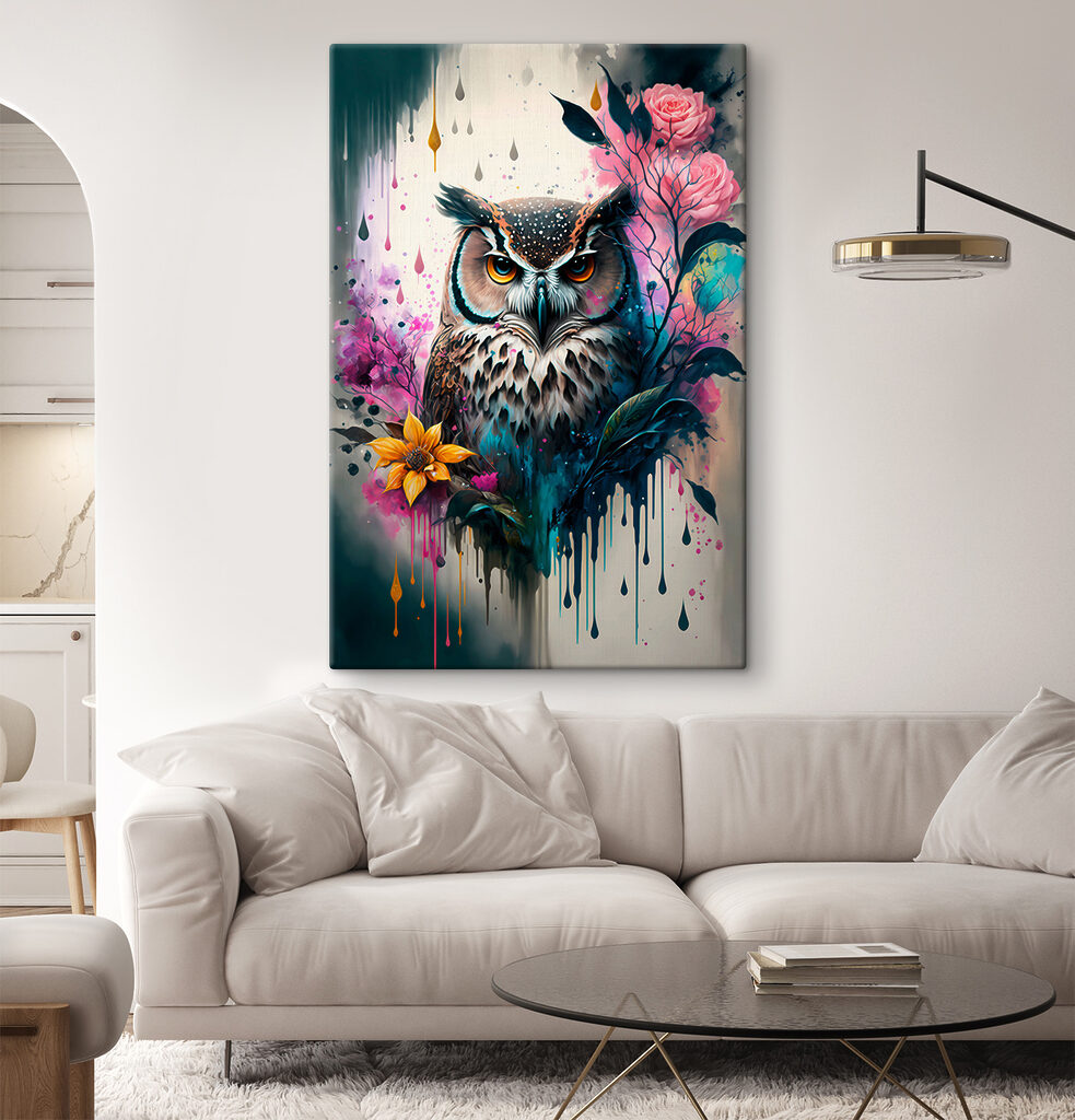 Gufo tra rose dipinte — ambiente 5