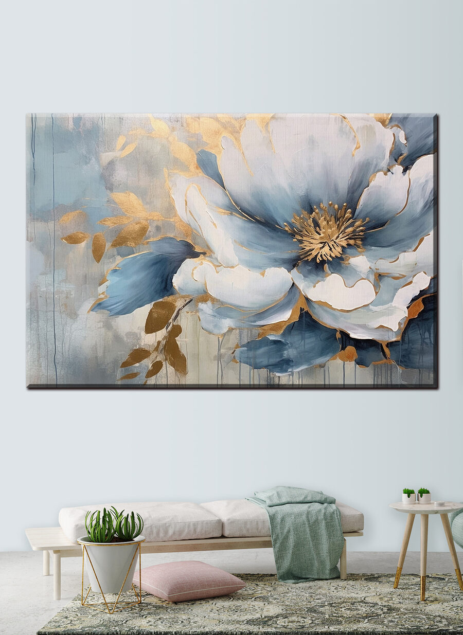 Fiori con ombre blu in un ambiente