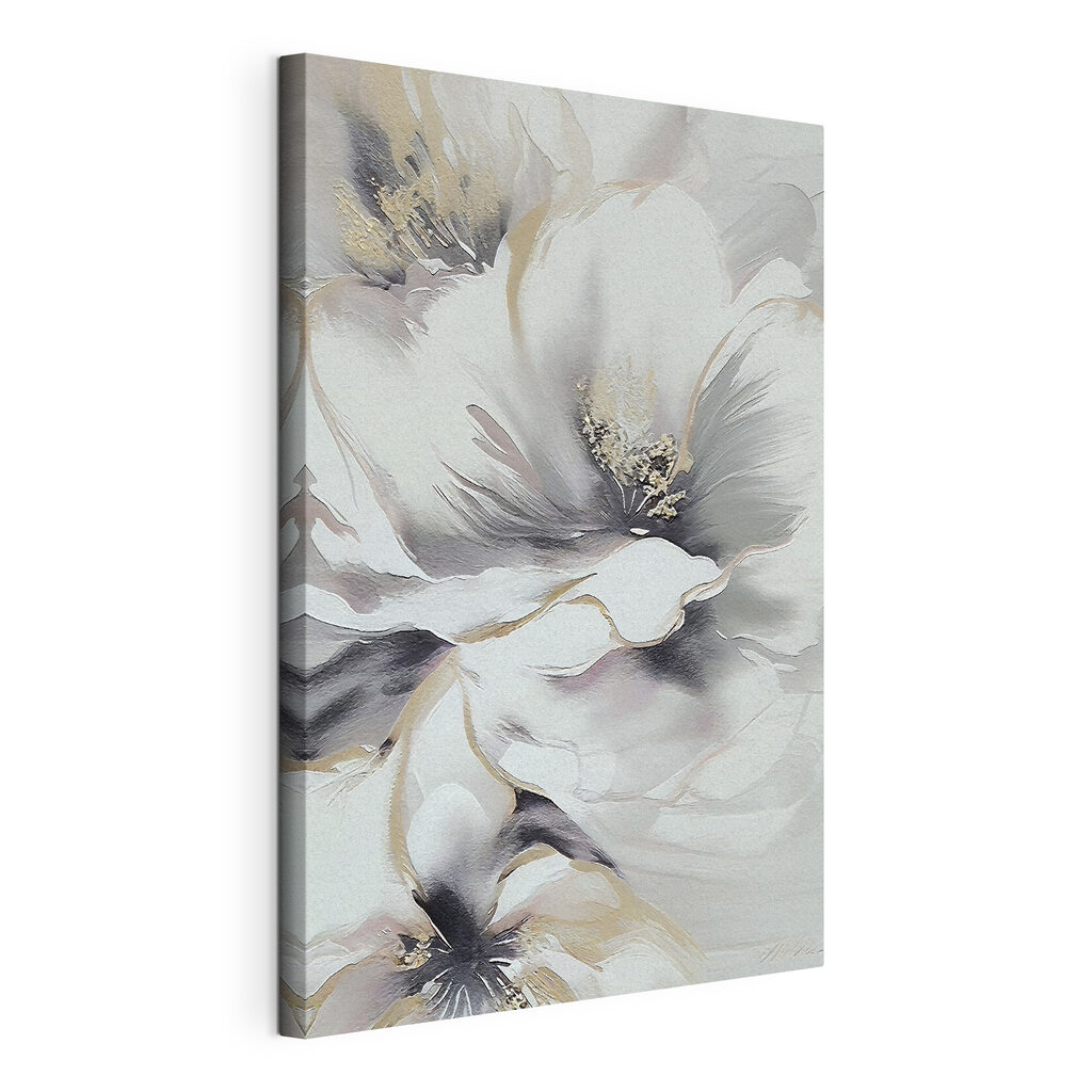 Fiore bianco silenzioso, tela tesa e bordo avvolto