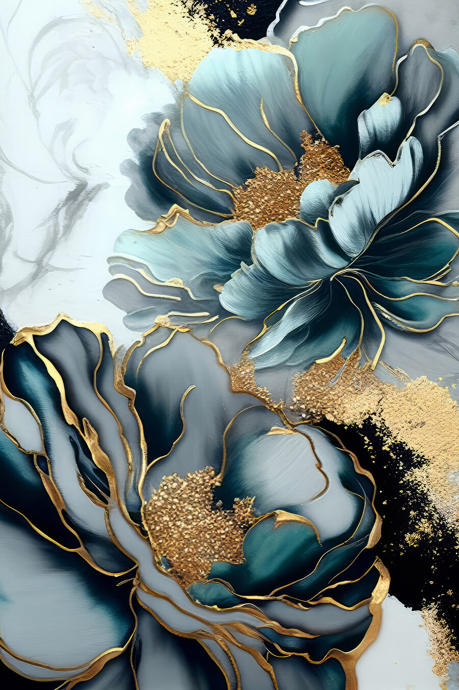 Fiori blu, bordi d’oro — design completo