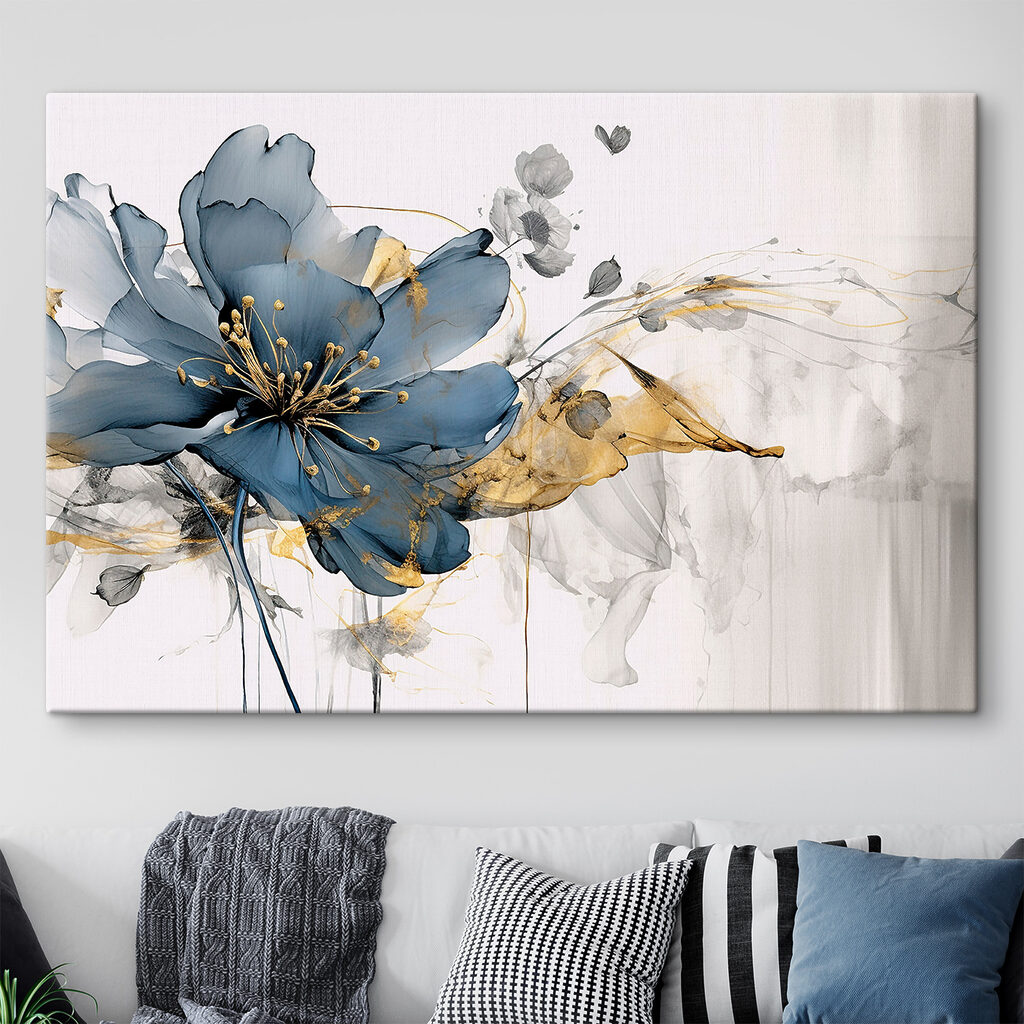 Fiore blu tra linee in un ambiente