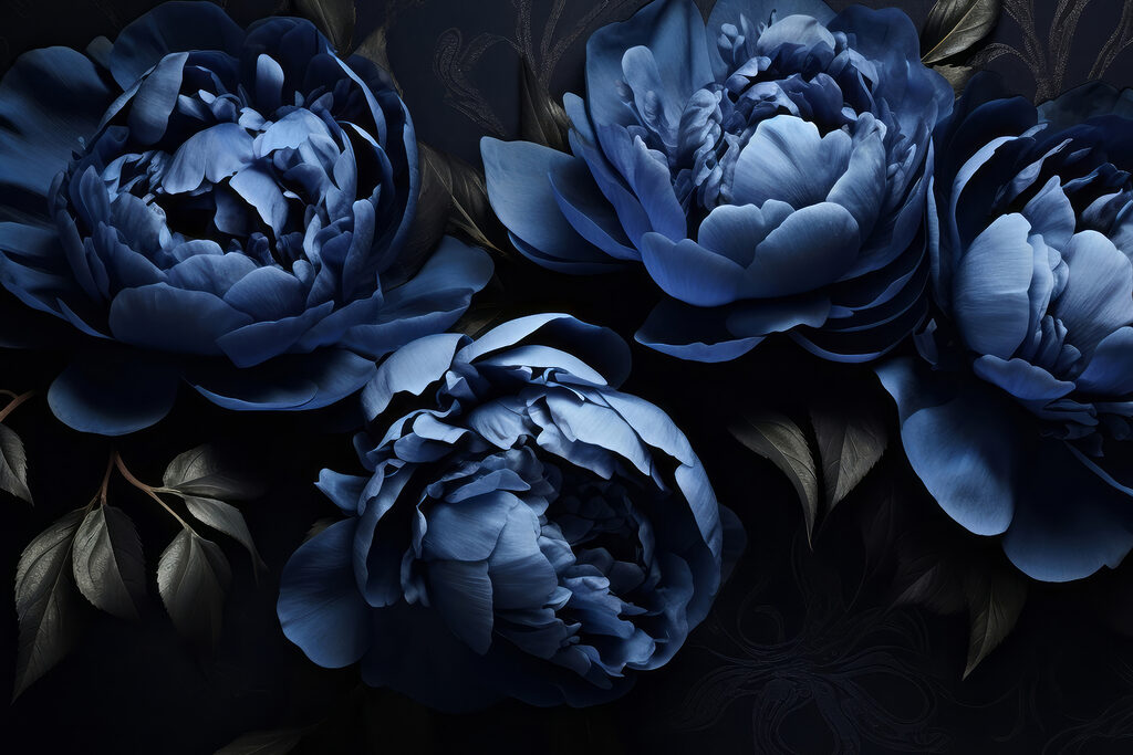 Peonie sul blu notte — design completo