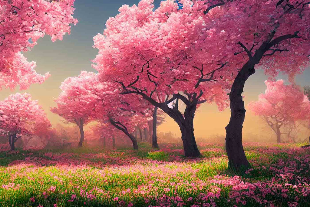 Sotto alberi rosa — design completo