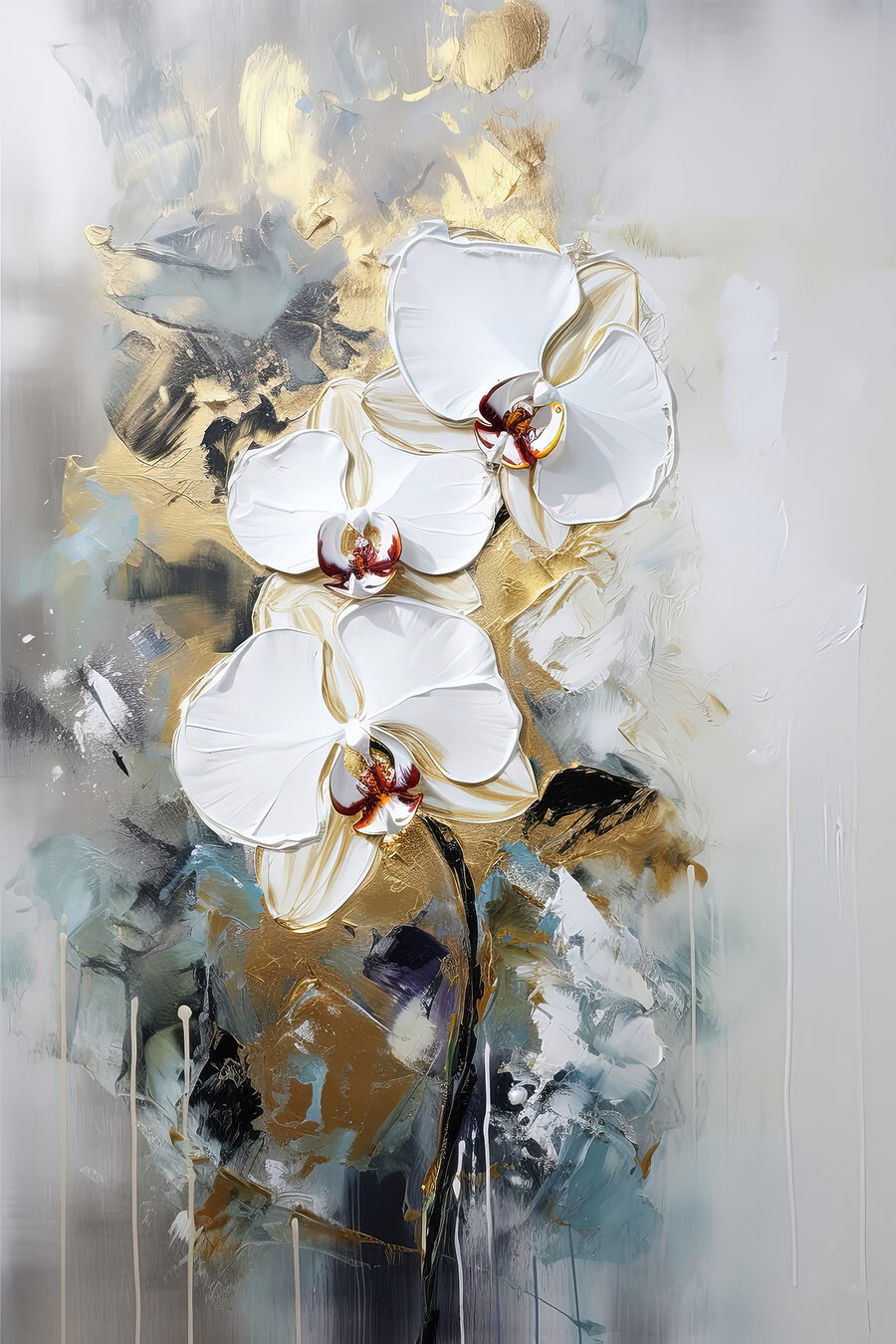 Orchidee tra pennellate grigie — design completo