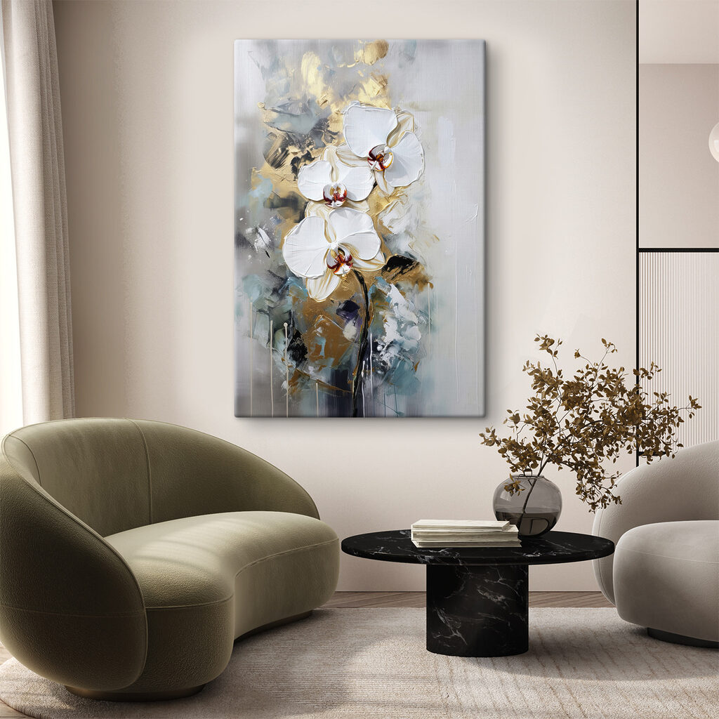 Orchidee tra pennellate grigie — ambiente 2