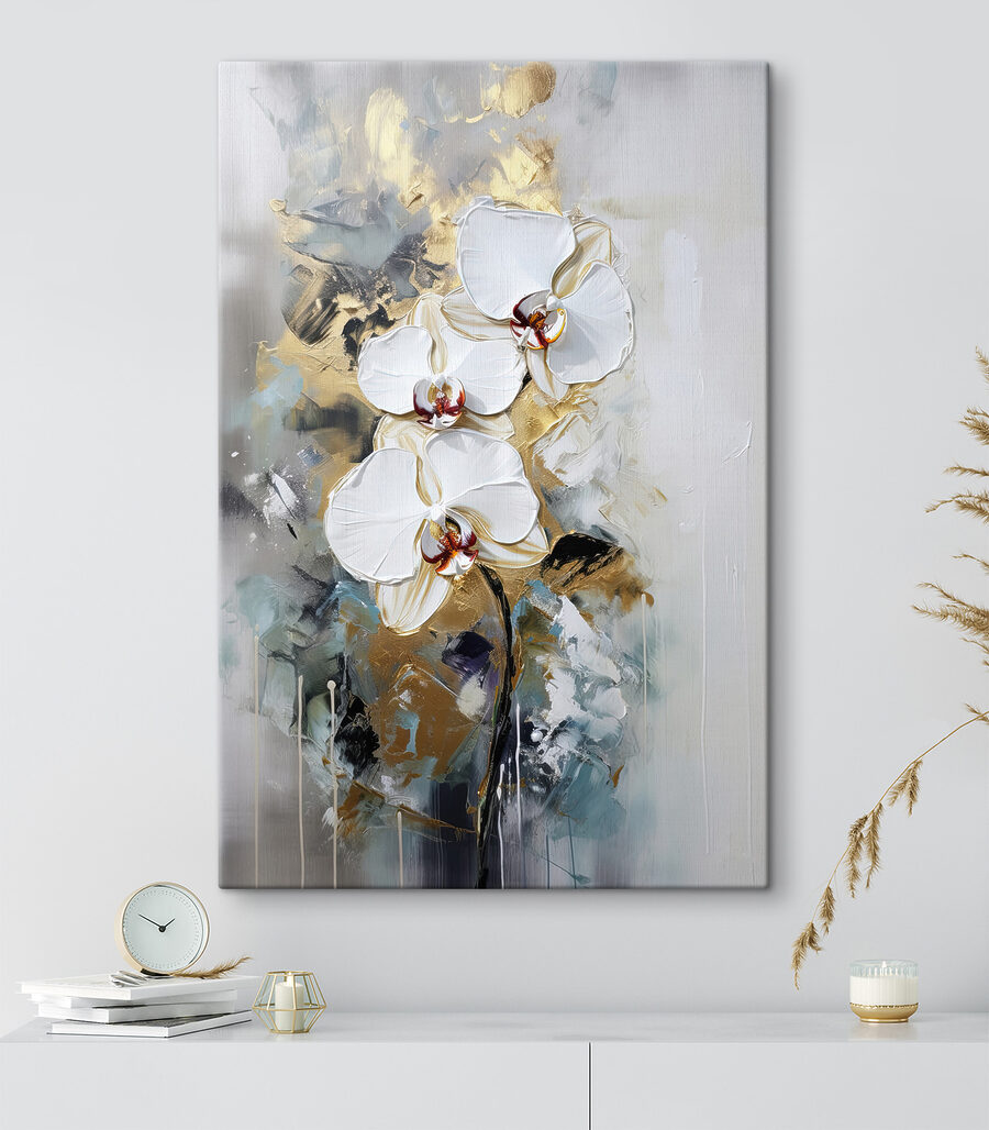 Orchidee tra pennellate grigie — ambiente 1