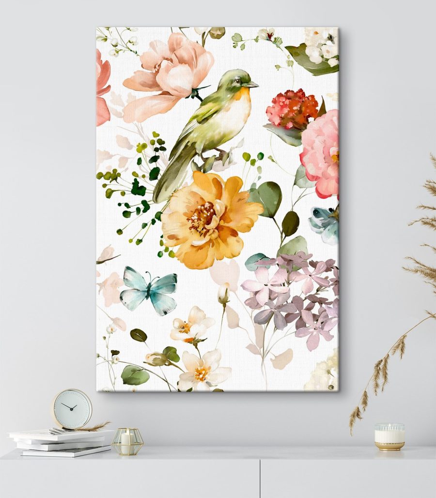 Uccellino tra fiori chiari — ambiente 3