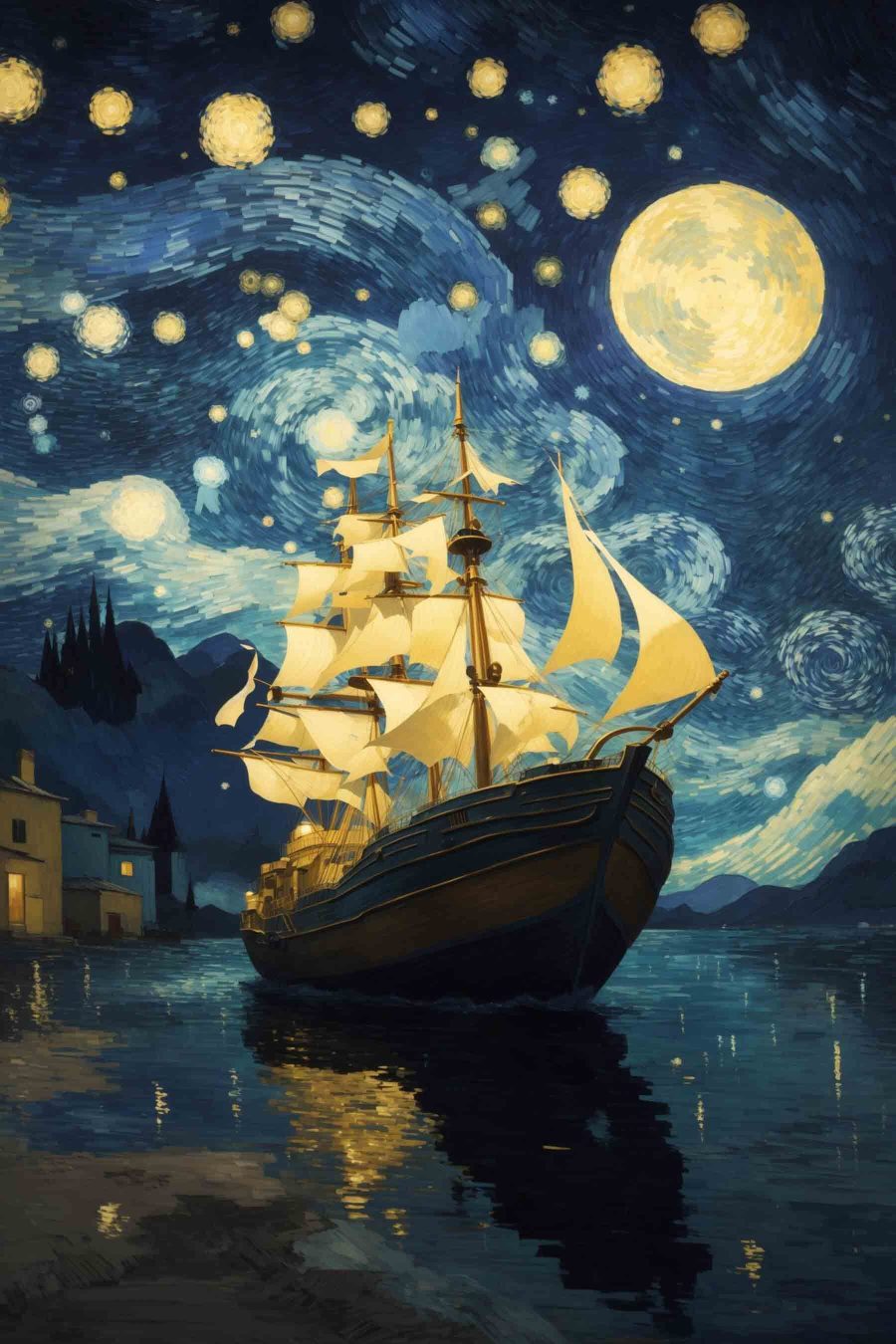 Veliero sotto la luna — design completo