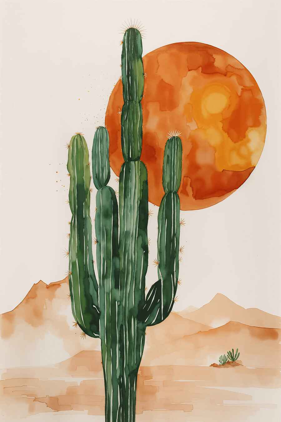 Cactus e sole arancione — design completo