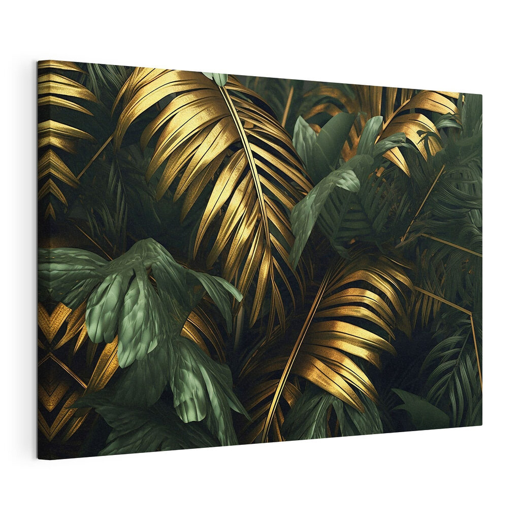 Palme in ombra d’oro, tela tesa e bordo avvolto