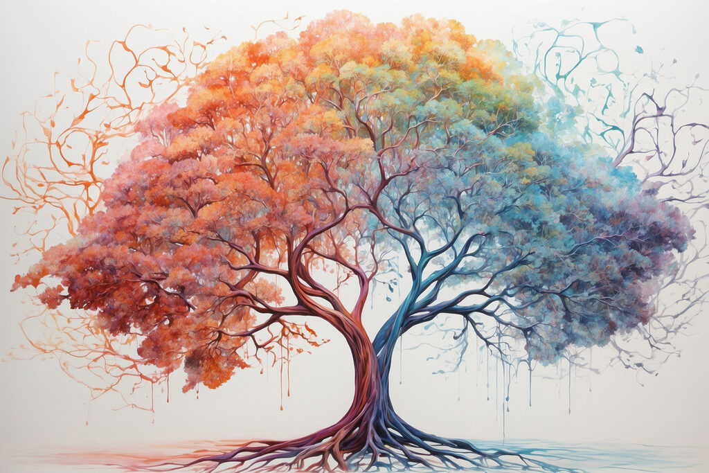 Albero con chioma arcobaleno — design completo
