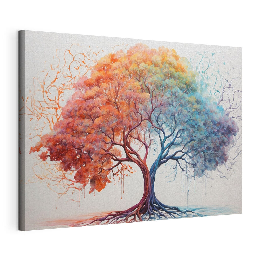 Albero con chioma arcobaleno, tela tesa e bordo avvolto