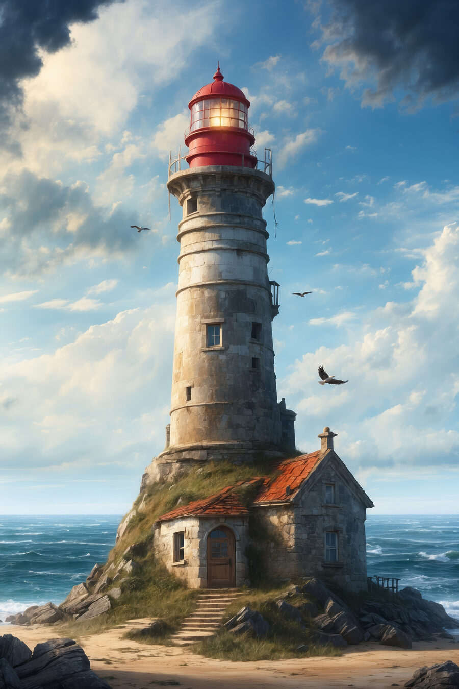 Faro sopra onde blu — design completo