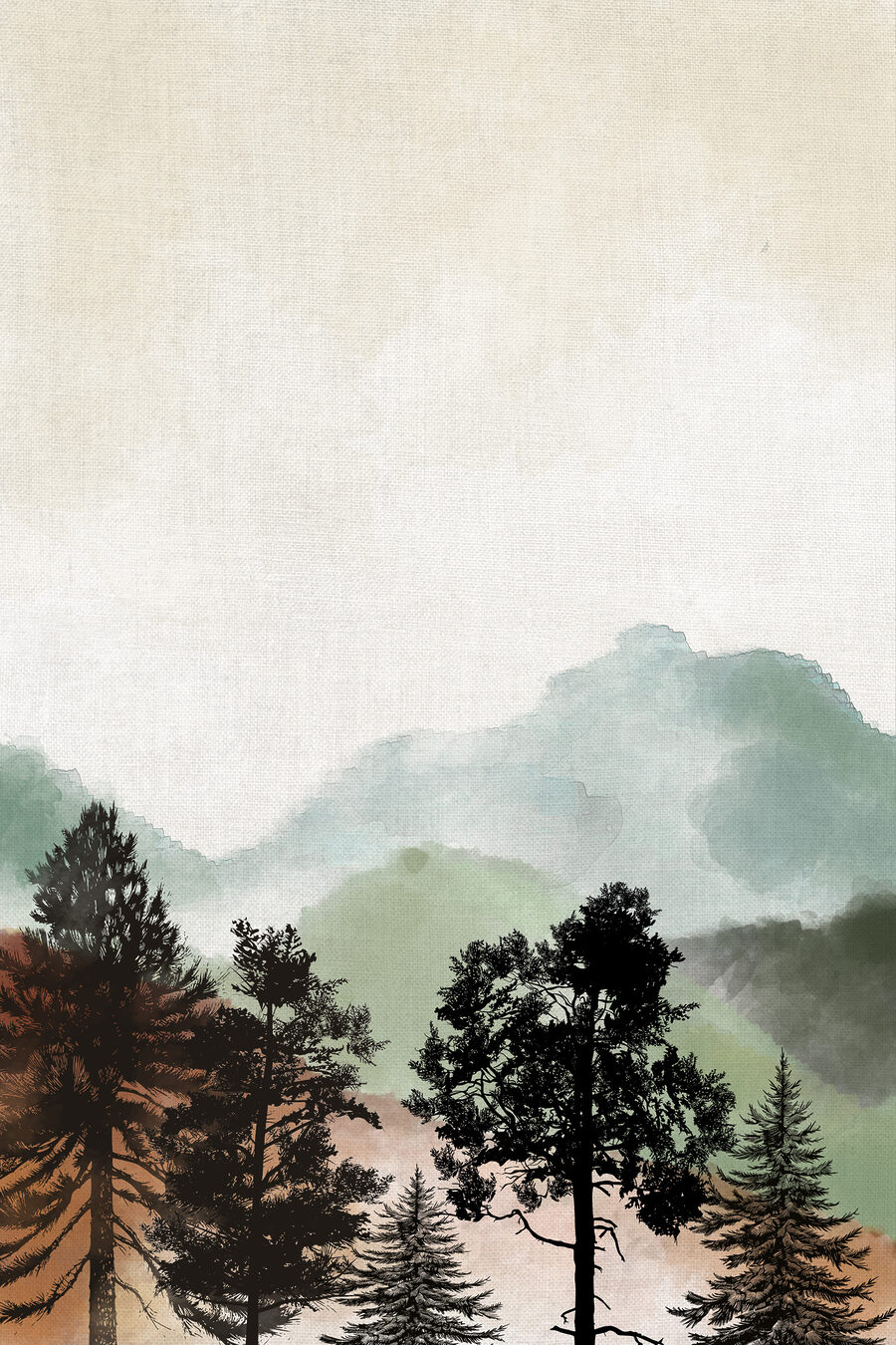 Alberi davanti ai monti — design completo