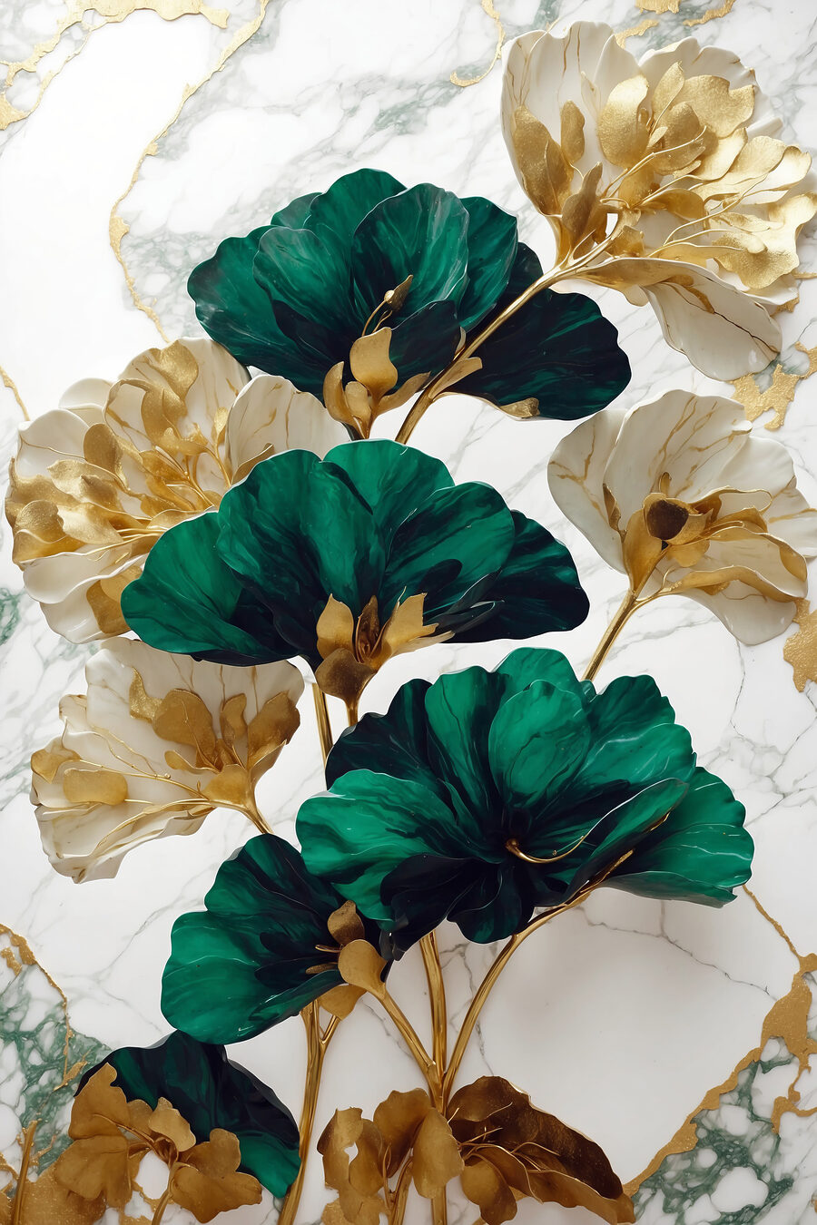 Fiori verdi e dorati — design completo