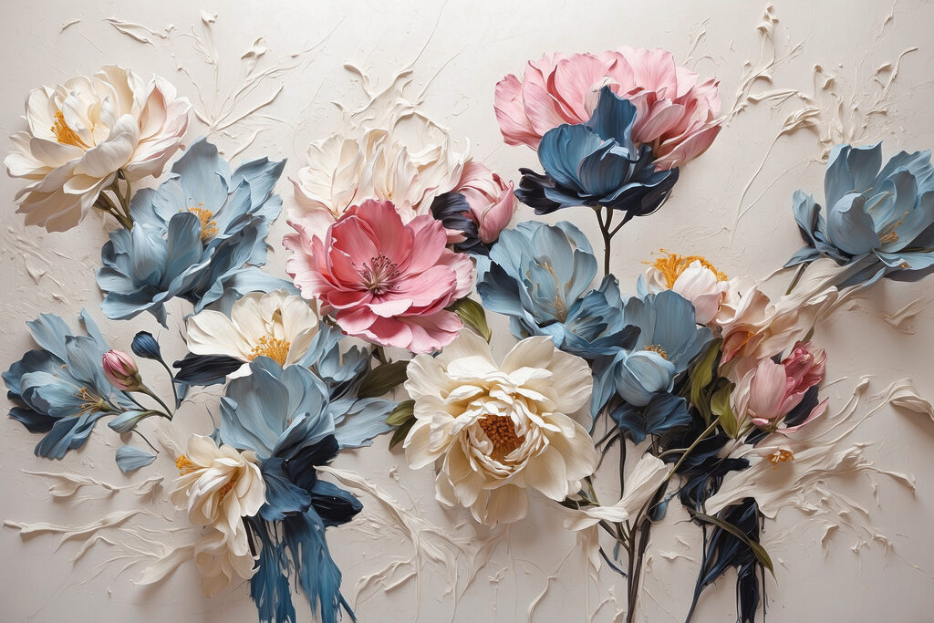 Fiori pieni, steli scuri — design completo