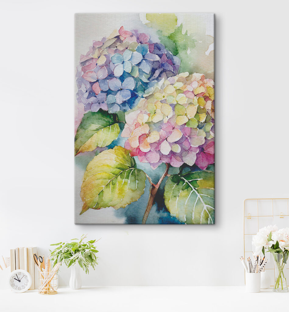 Ortensie ad acquerello in un ambiente
