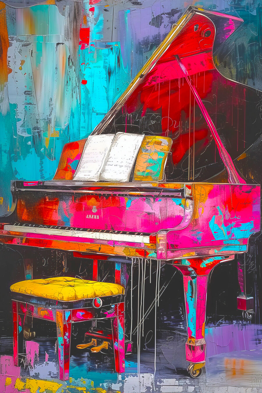 Pianoforte fra colori accesi — design completo