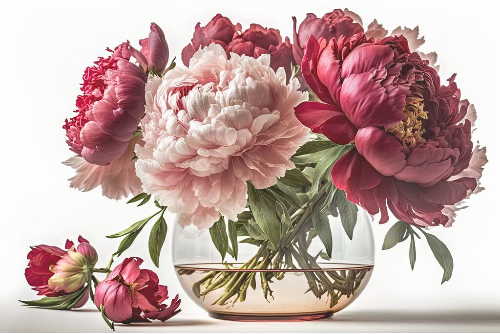 Peonie nel vetro — design completo